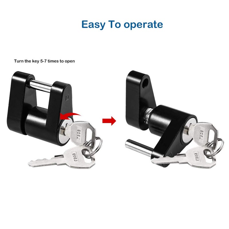 CZC AUTO Black Trailer Hitch Coupler Lock, Dia 1/4 Inch, 3/4 Inch Span for Tow Boat RV Truck Car's Coupler (2 Pack keyed Alike, Black) - Image 3